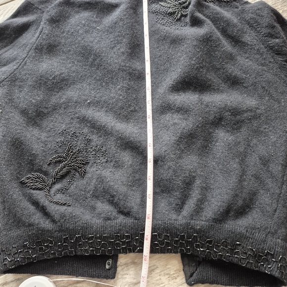 Vintage Anne-Scott Black 100% Cashmere Beaded Cardigan Sweater Lined 50s 60s M - Picture 7 of 10